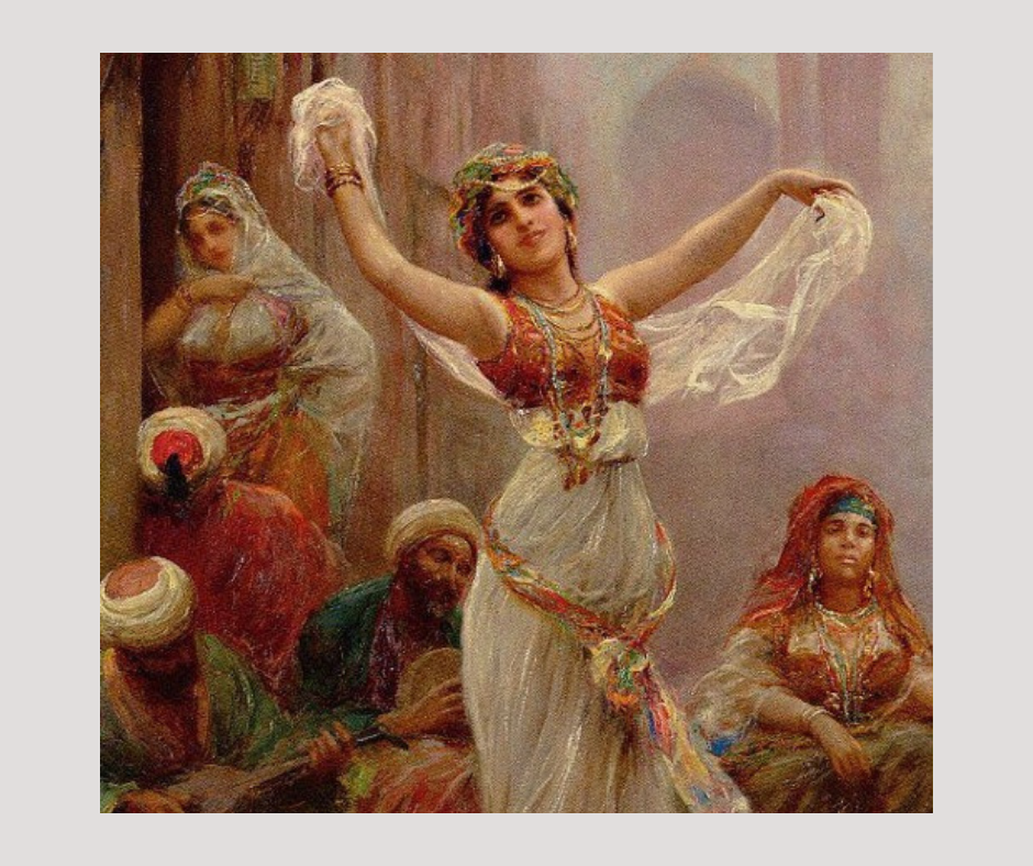 Painting of a dancer accompanied by musicians